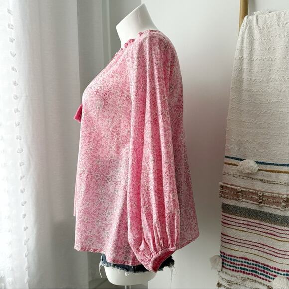 India Collection by Emerson Fry Crocus Bardot Pink Floral Balloon Sleeve Top S - Picture 6 of 13